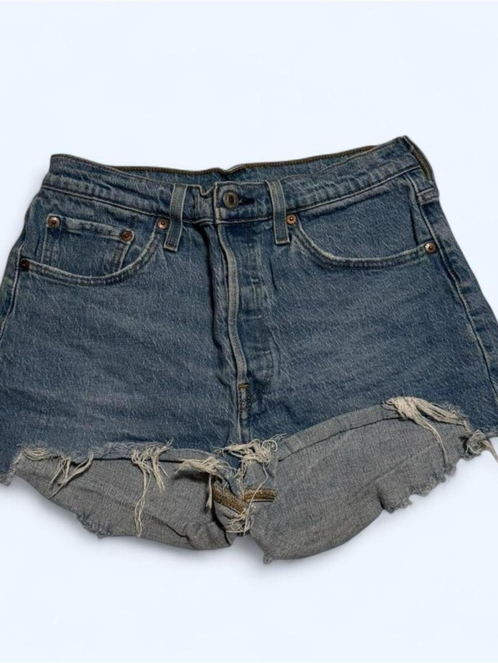 Levi's Dark Blue Distressed Denim Shorts